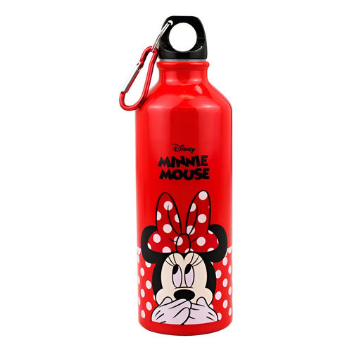 Garrafa Alumínio Vermelho Minnie Tapa Boca 500ml Disney