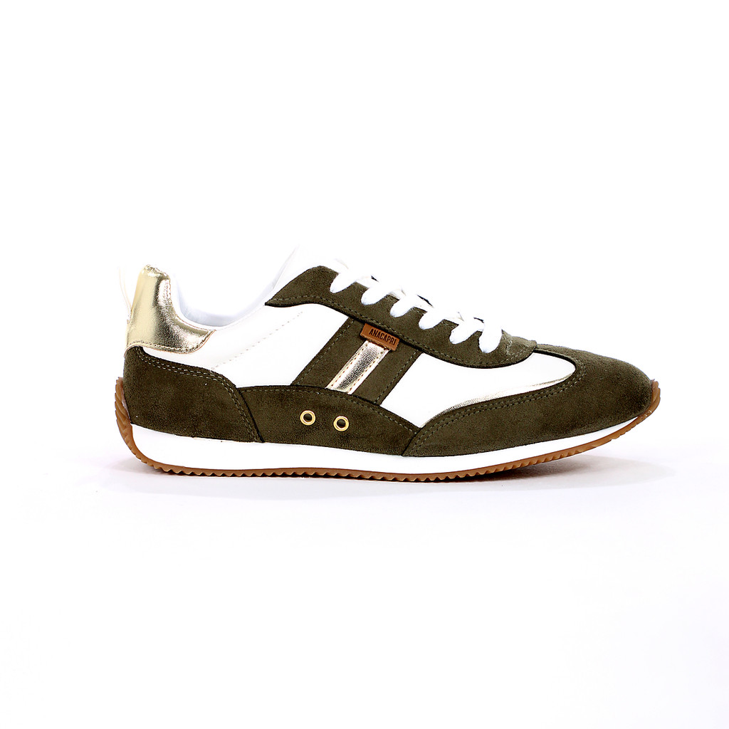 Tênis Anacapri Recortes Contrastantes Verde e Off White - Feminino