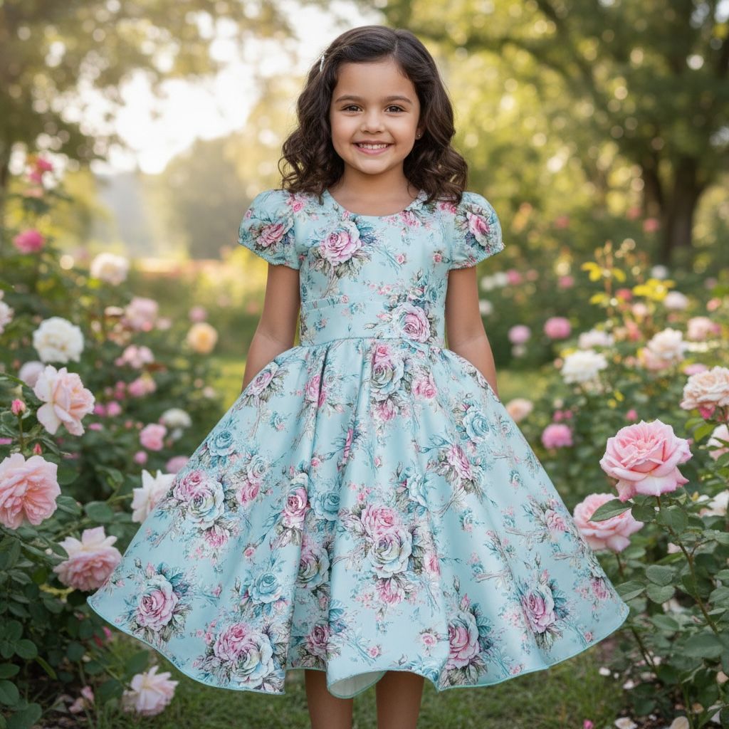 Vestido Infantil Verde Floral - Festas, Formatura, Aniversário, Batizado, Casamento