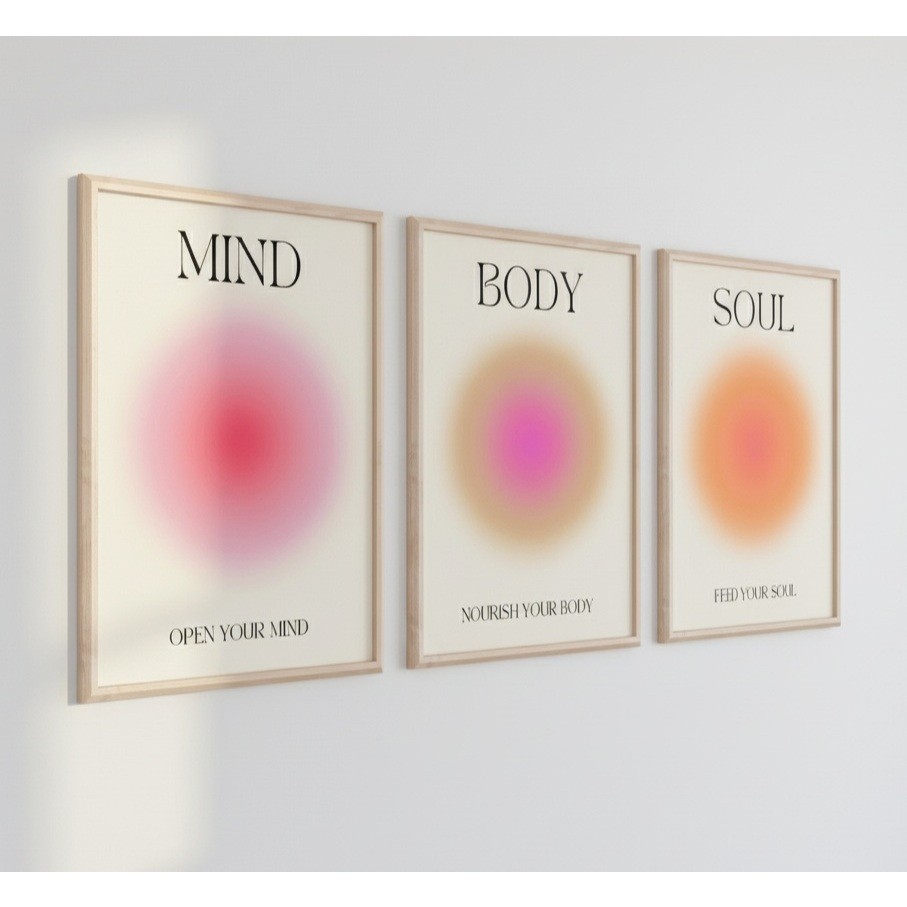 Quadro decorativo Mente corpo alma impressão positiva aura energia cartaz na moda gradiente espiritual pintura (3 peças)