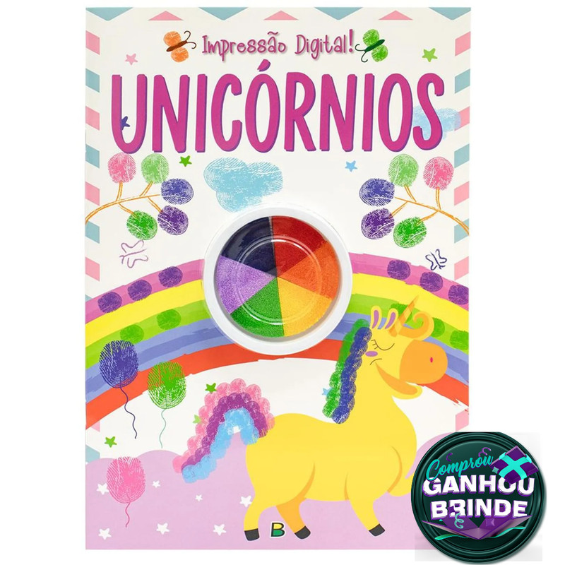 Livro Impressão Digital! Unicórnios SBN Crianças Filhos Infantil Desenho História Brincar Pintar