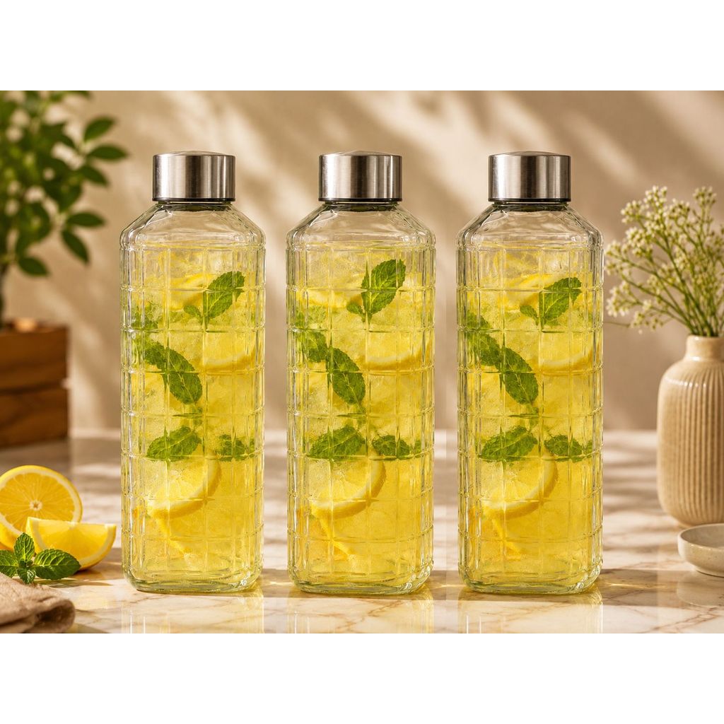 Kit c/3 unid Garrafa Chess Quadrada 1 Litro Geladeira Tampa Inox Mimo Style — imagem 2 de 2