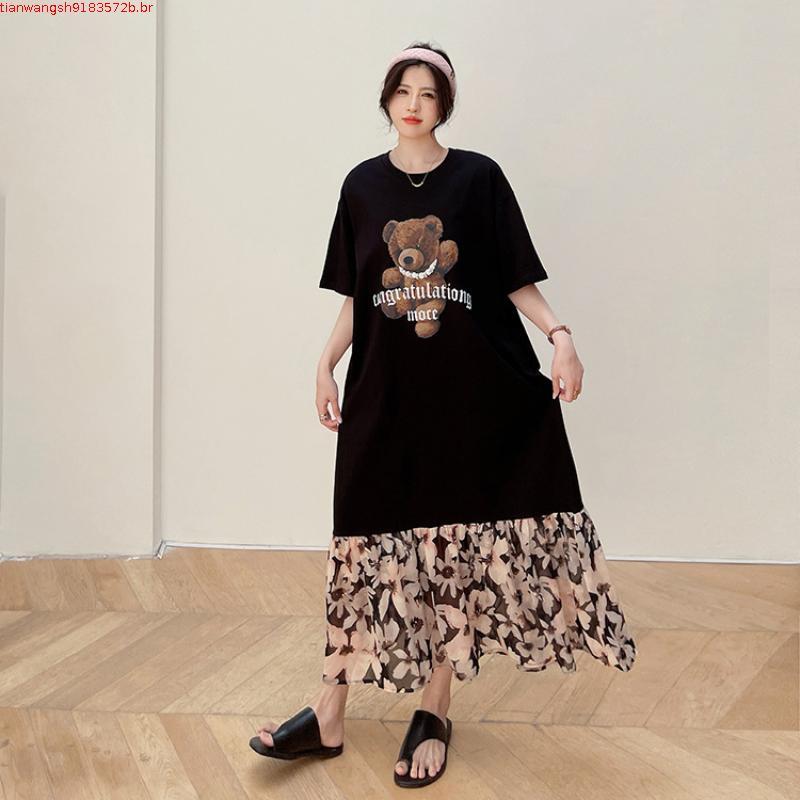 Vestido de verão 2025 verão plus size longo papel homem costura Floral Chiffon saia vestido de manga curta vestido plus