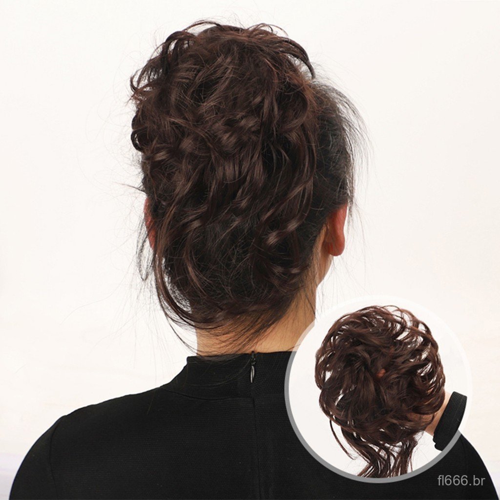 Acessório de Cabelo para Coque Desgrenhado - Peruca de Cabelo Cacheado Fácil de Usar