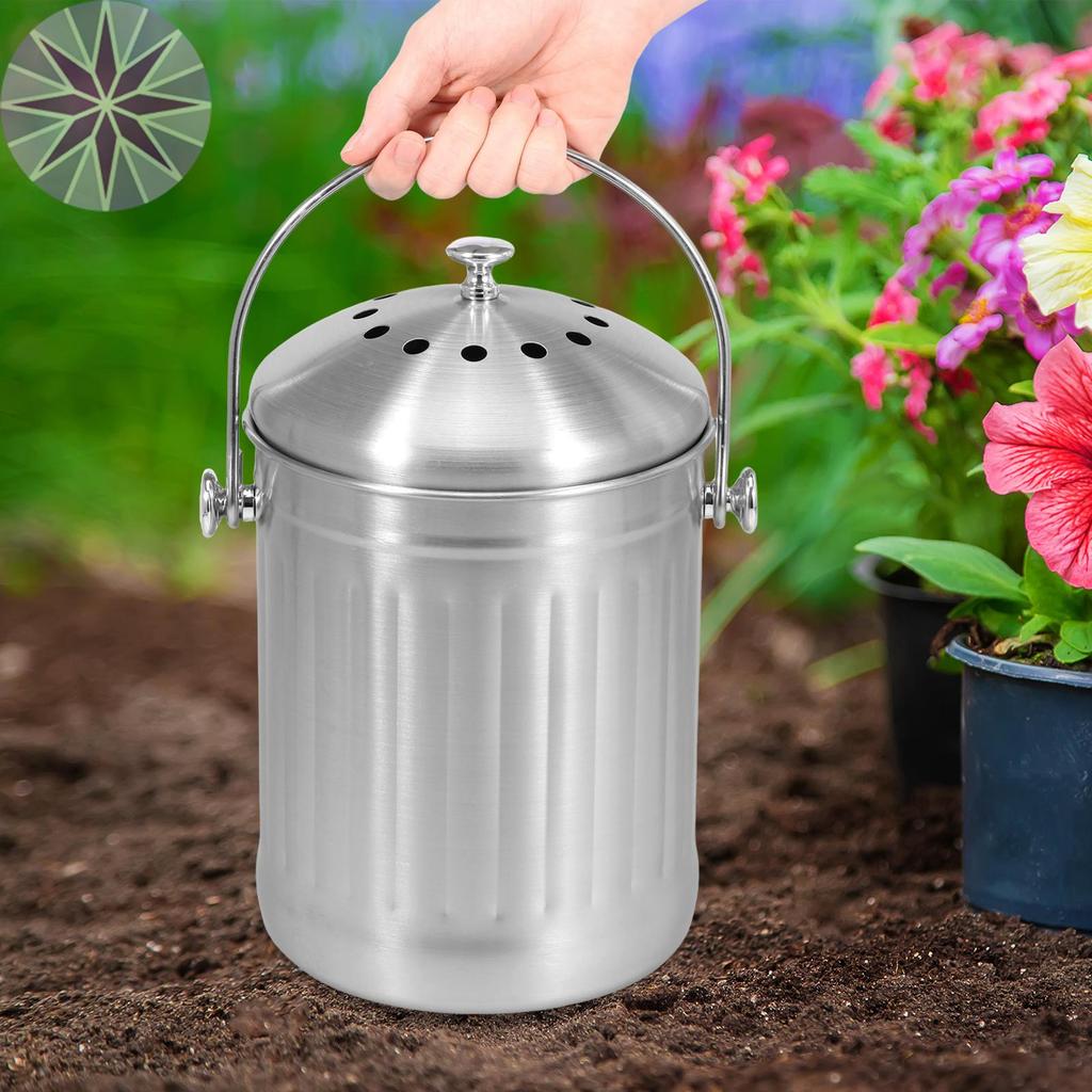 5L Prático Bancada Compostagem Bin Resistente À Ferrugem Lixo De Alimentos Bonito Balde De Com Alça E Tampa SHOPCYC5813