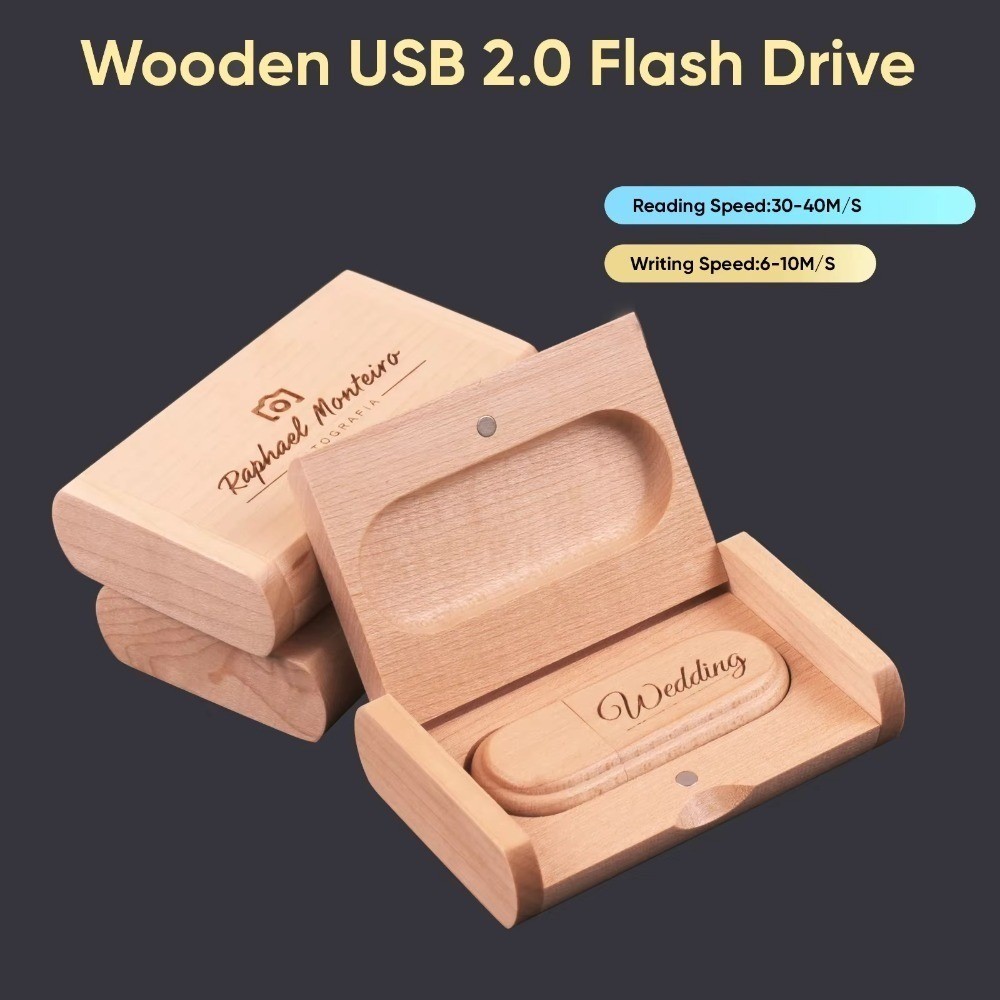 Logotipo Personalizado Gratuito De Madeira USB 2.0 Com Caixa De Presente Caneta Gravada A Laser 4GB 8GB 16GB 32GB 64GB L