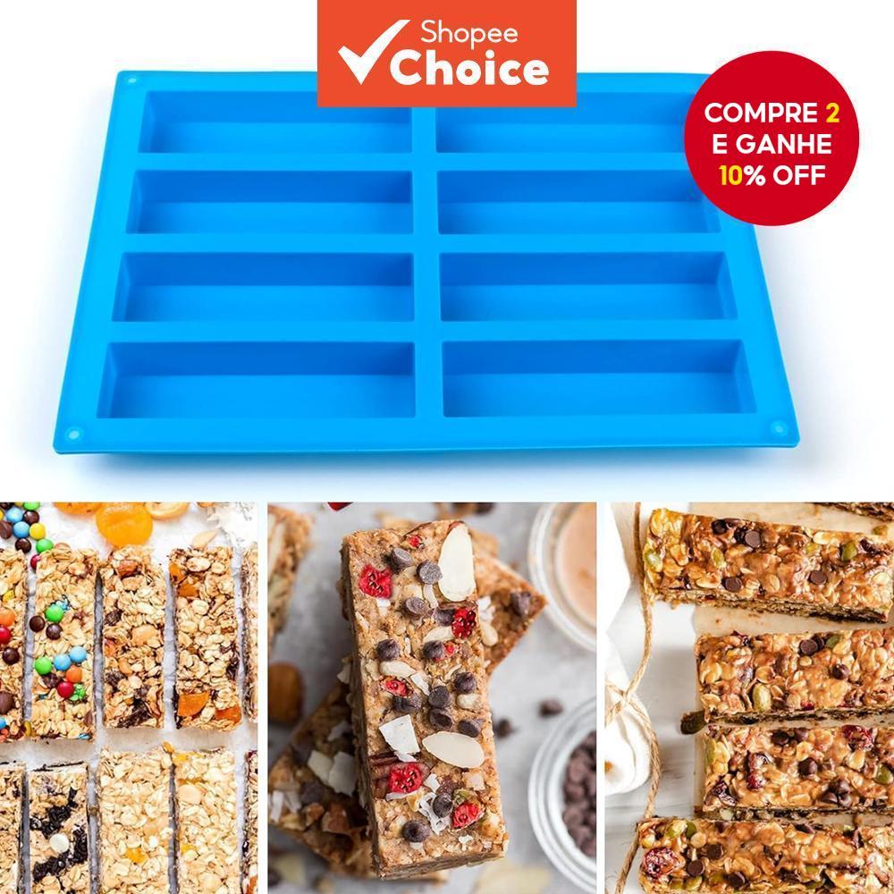 Molde Retangular de Silicone para Bolos, Biscoitos e Chocolate com 8 Furos