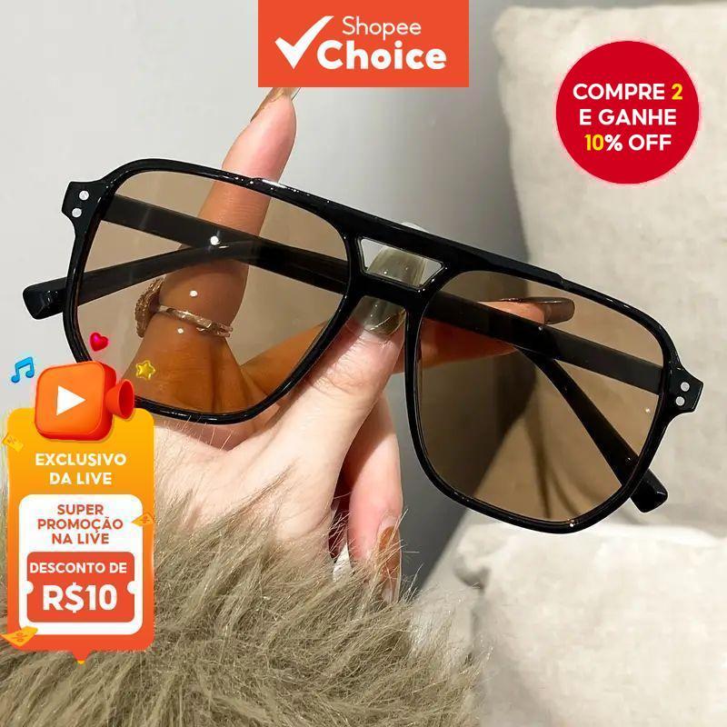 Óculos de sol retro de dupla lente, grande estrutura, proteção UV, lentes oceânicas, moda minimalista unissex.