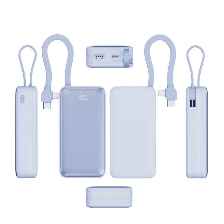 Banco de energia Power Bank 10000mAh Portátil com Carregamento Rápido 22.5W Entradas/saídas USB Type-C e Lightning
