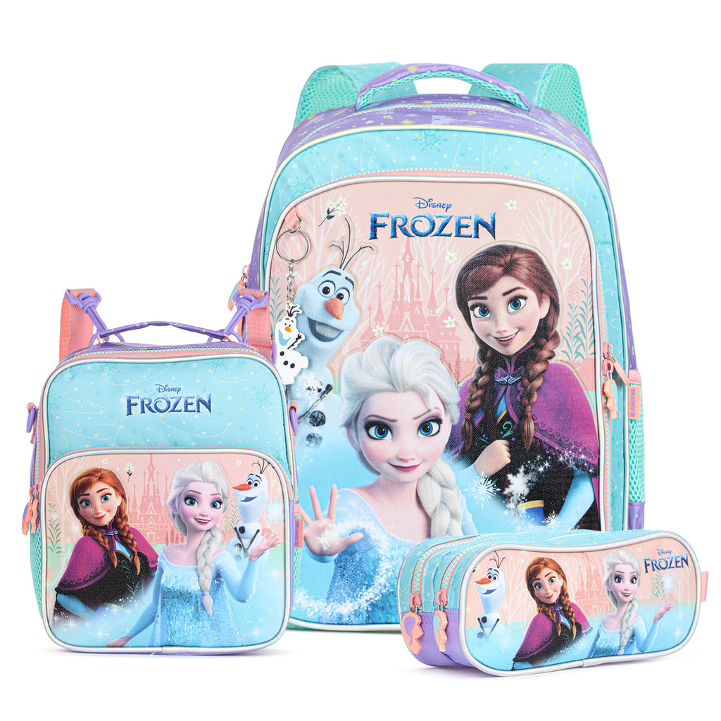 Kit Mochila 16 14762 + Lancheira 14764 + Estojo Duplo 14766 Xeryus Frozen Escolar Azul - Infantil