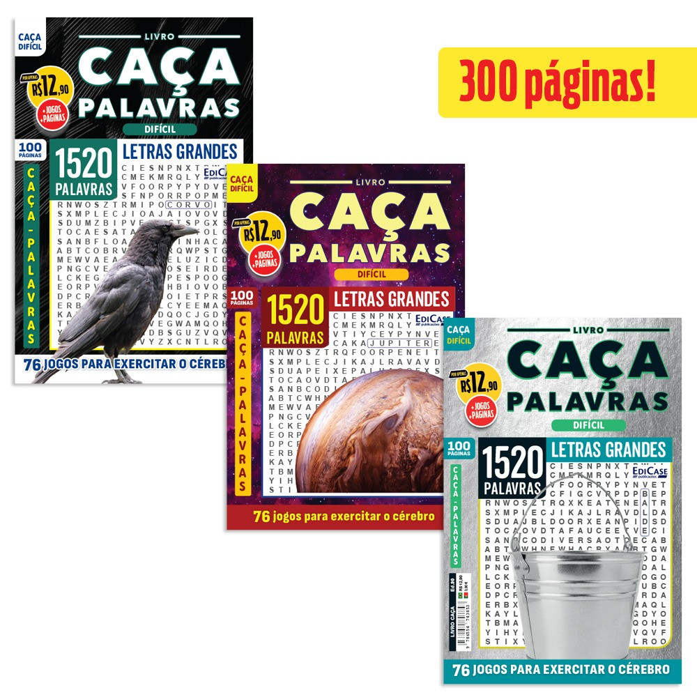 Kit 3 Livros Caça-Palavras ed.01 -Difícil - 90,103 e 109