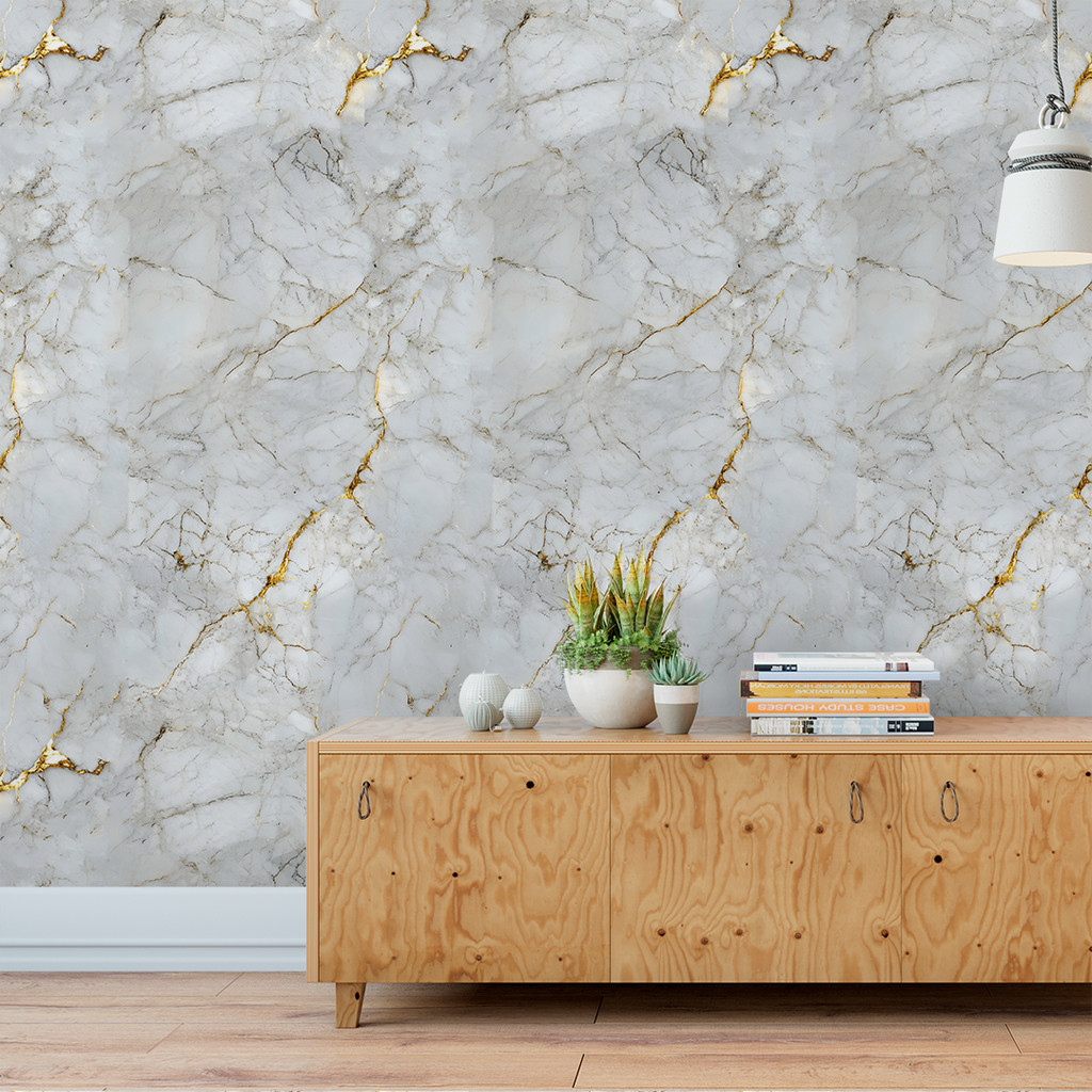 Revestimento Mármore Cinza e Dourado Decoração de Luxo Moderna