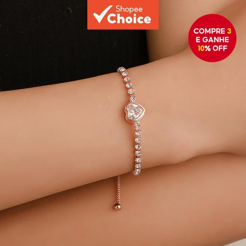 Nova Moda Coração Zircão Pulseira Chique Design Minimalista Para Mulheres Com Detalhes De Pedra Elegantes em Oferta na Shopee