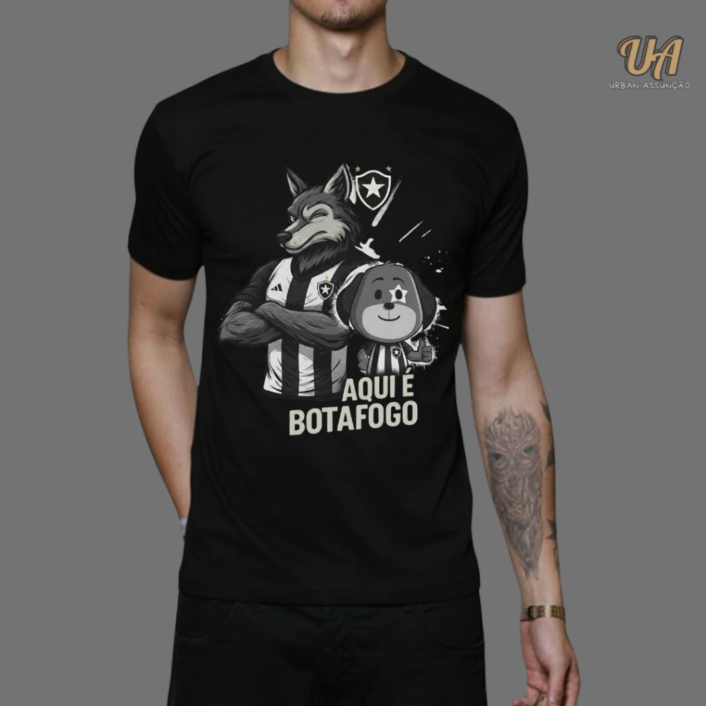 Camiseta Unissex Time Personalizada Esportes Futebol BotaFogo AQUI É BOTA FOGO - 100% Algodão