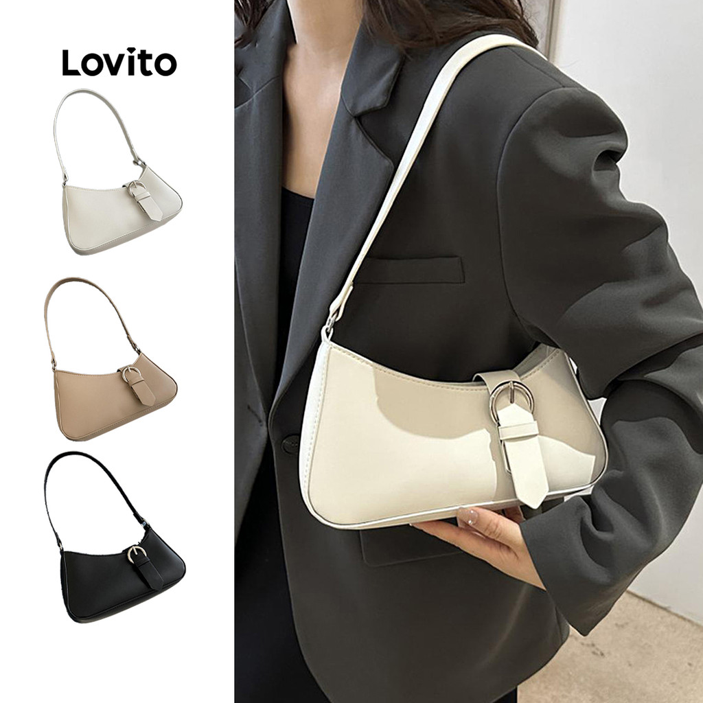 Lovito Bolsa Casual de axila com fivela de Metal liso, bolsa de ombro elegante e pequena para mulheres LFA74003