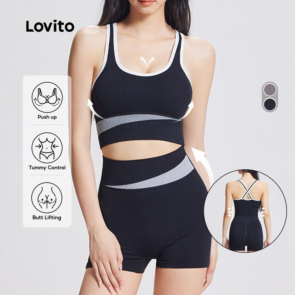 Lovito Conjunto Esportivo Esportivo Empina Bumbum com Controle de Barriga LNA129033 em Oferta na Shopee