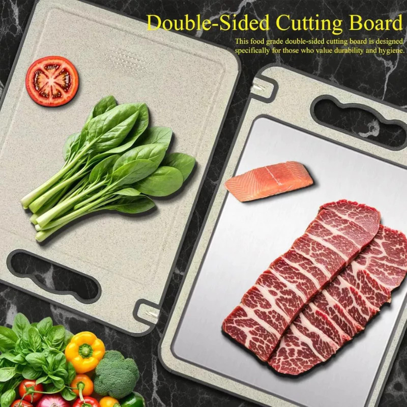Tábua De Corte Dupla Face 304 De Aço Inoxidável, Antimofo e Antibacteriano, Ferramenta de Cozinha em Oferta na Shopee