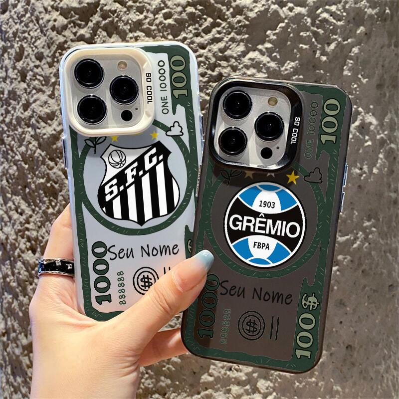 Capinha capa de Com nome personalizado futebol Santos e Grêmio dólares Para iPhone 17 14 13 12 11 XR 15 Plus 16 PRO Case