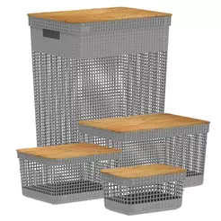 Kit de Cestos Tampa Bambu 4 Tamanhos Chumbo - Ou