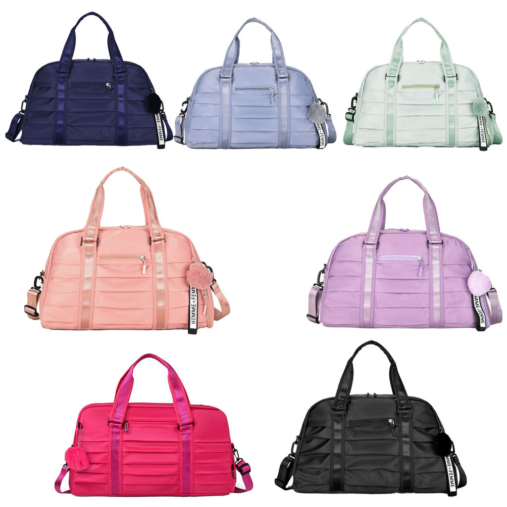 Bolsa Fitness Feminina Plissada Impermeável Grande Capacidade com Pingente de Pelúcia – Academia, Viagem e Ombro em Oferta na Shopee