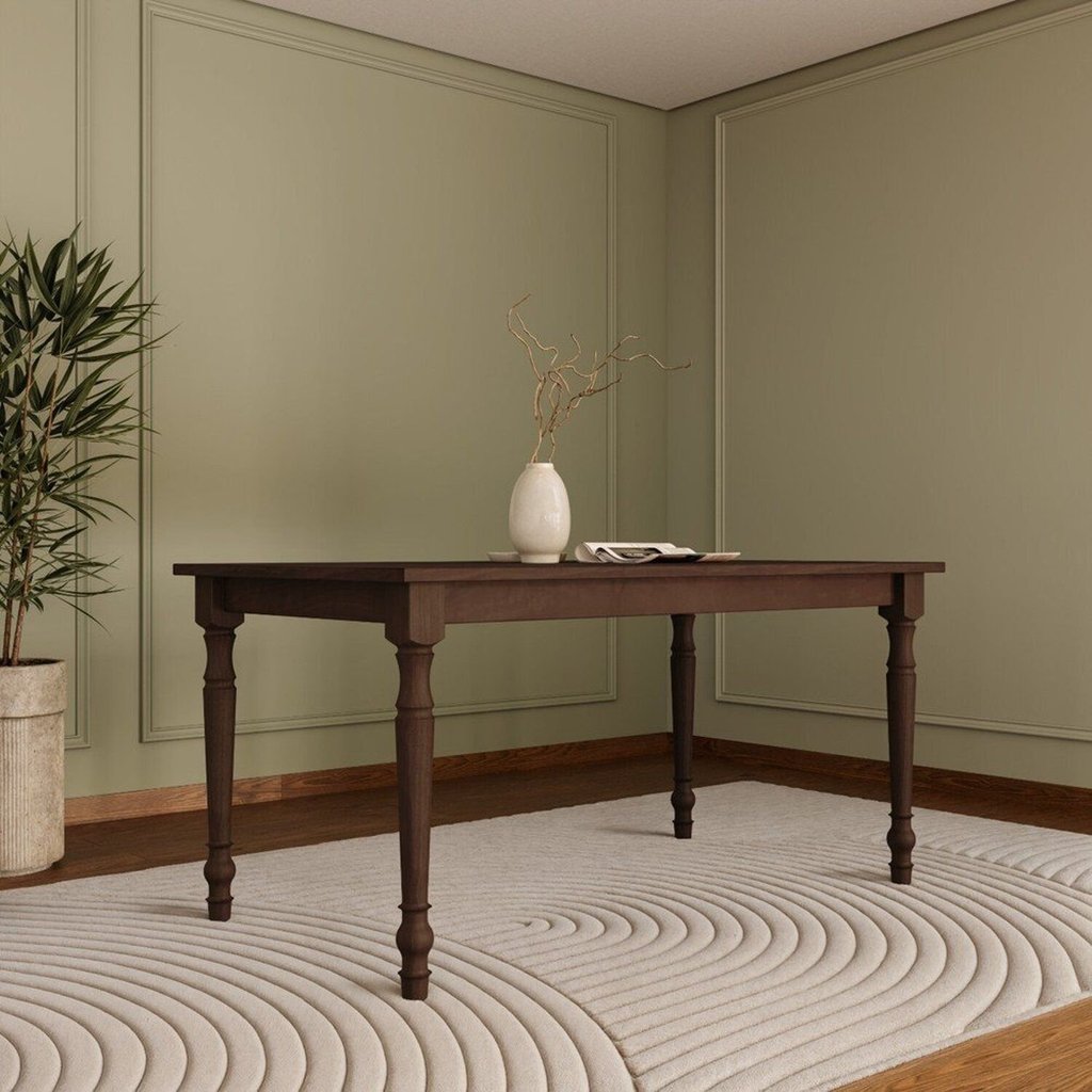 Mesa de Jantar Retangular 160cm para 6 Lugares 100% Madeira Maciça Rubi