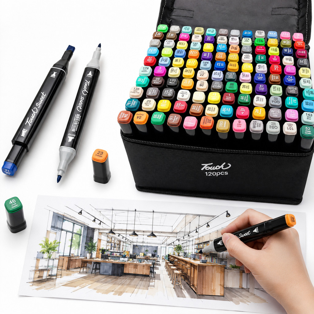 Kit Canetas Marcadoras Touch 120 Cores Dual Tip Álcool Marker Para Desenho Manga Arquitetura