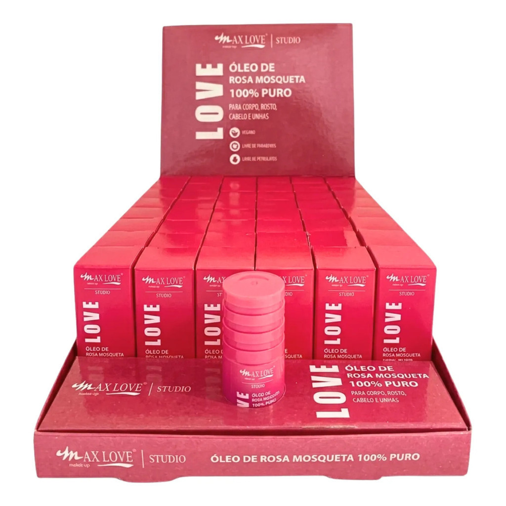 Box C/ 48un Óleo de Rosa Mosqueta 100% Puro 10ml - Max Love