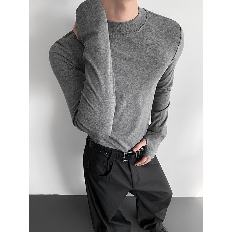 Primavera outono High-End alfaiataria Design pele-amigável magro-ajuste de manga comprida camiseta masculino feminino pu