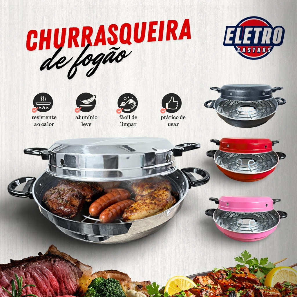 Churrasqueira de Fogão Grill Alumínio com tampa
