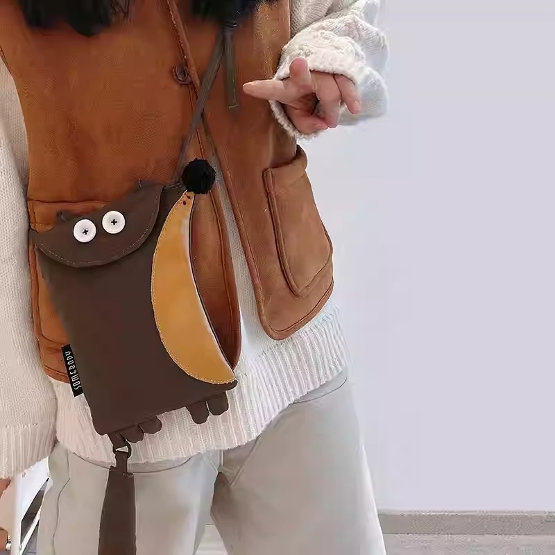 Bolsa de remendo de três cores feminina raposa bolsa de telefone móvel All-Match ins bolsa de lona fofa de desenho anima