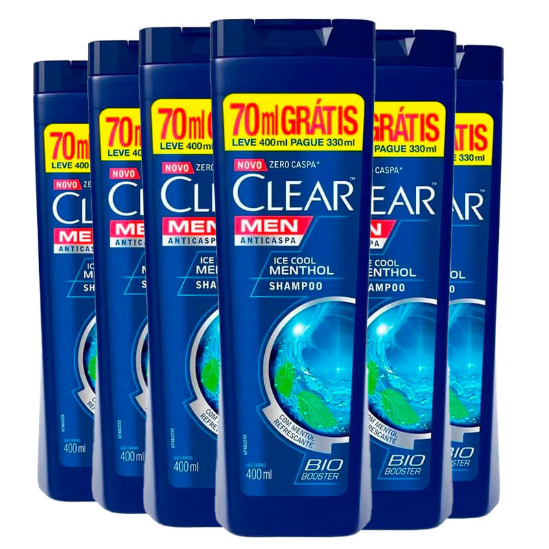 Kit Shampoo Clear AntiCaspa Ice Cool Menthol Leve 400ml Pague 330ml 6 Unidades