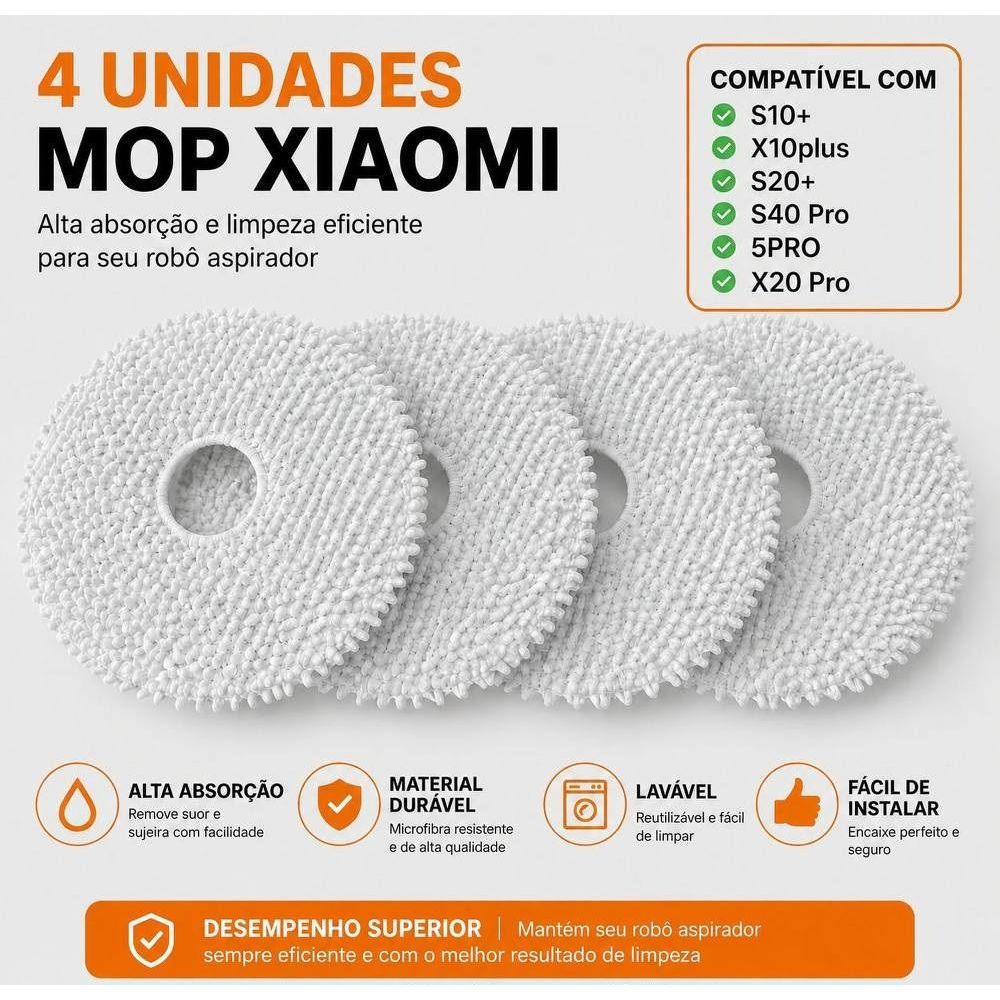 Kit Refil 4 Panos Mop Robô S10+ X10plus S20+ S40 Pro 5PRO