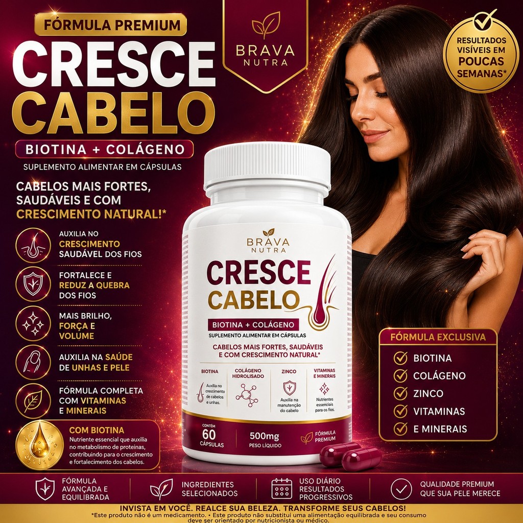 Cresce Cabelo Da Brava Nutra 60 Cápsulas Envio Imediato 🛒