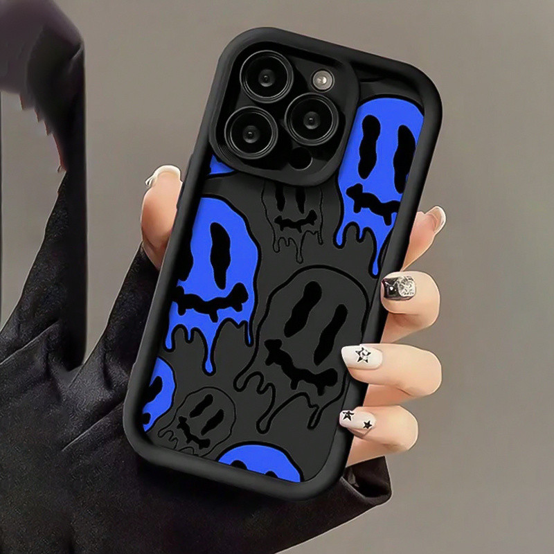Capinha Capa Anti-impacto Samsung S25 A55 S20 S23 FE S24 A07 A17 A26 A55 A15 A05S preta anti-queda rosto desenho Fosco