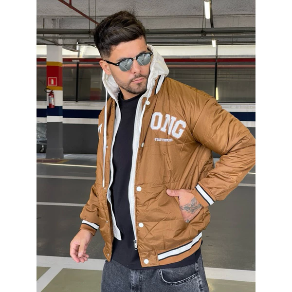 Jaqueta Masculina Baseball College – Marrom Terra, Azul Marinho e Preta | Casual & Estilosa com botao e ziper