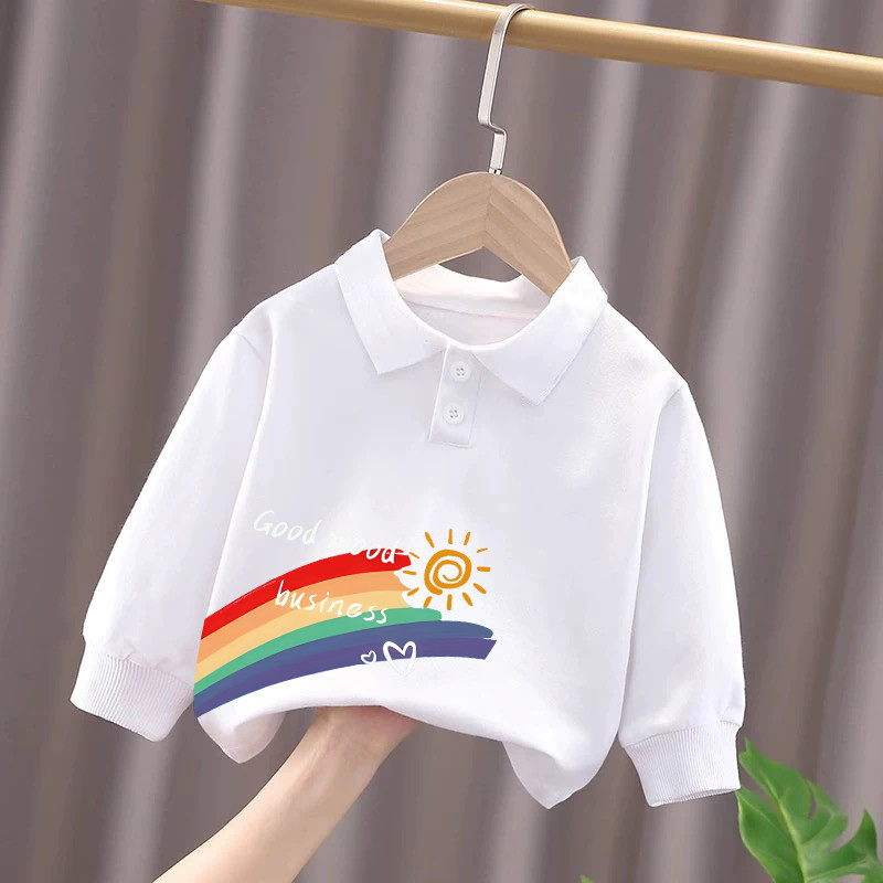 Crianças camisa Polo de algodão puro manga comprida camiseta primavera outono dos desenhos animados impresso Base elegan