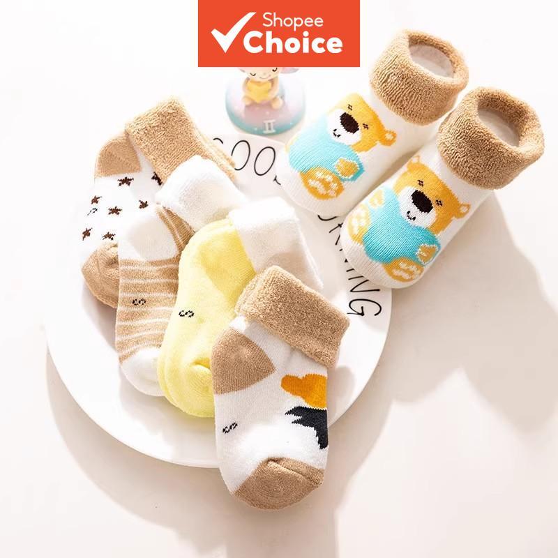  Novos estilos de meias para bebês para outono e inverno, com reforço e forro grosso, com bordas enroladas - meias para