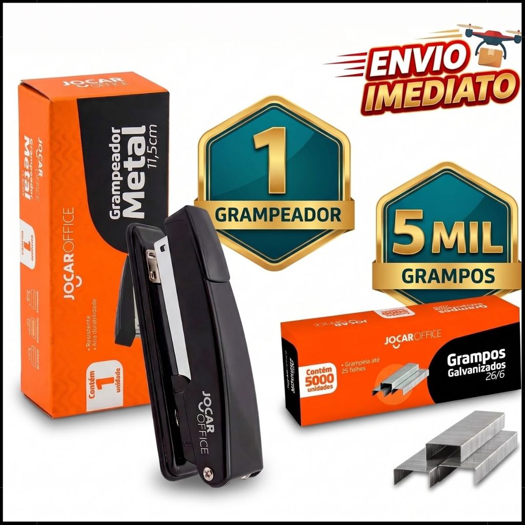 Kit  Grampeador Metal Preto + 5 Mil Grampos