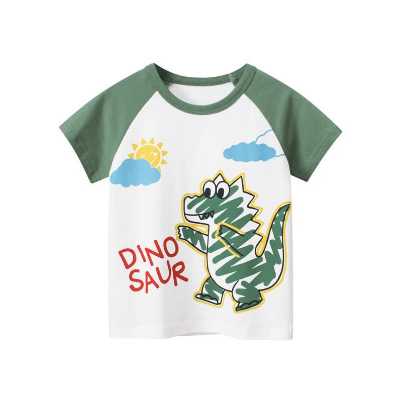 27 crianças puro algodão versão coreana roupas infantis dos desenhos animados dinossauro crianças camiseta de manga curt