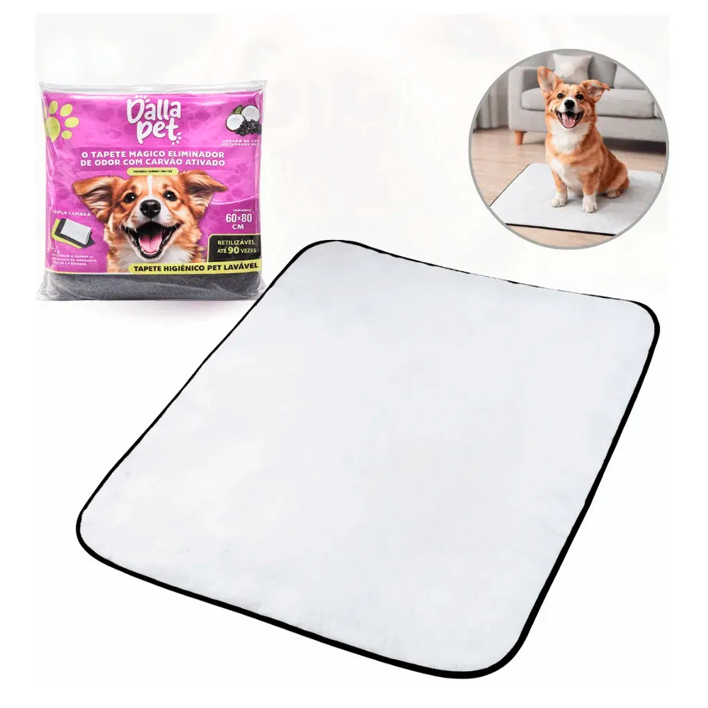 Tapete Higiênico Lavável Carvão Ativado 60x80 Dalla Pet Premium Tripla Camada Eliminador de Odor