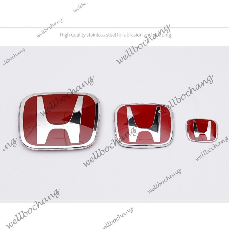 3 Peças do Logotipo Honda (Frente e Traseira + Volante) Emblema Type-R/Vermelho Prata CIVIC CITY CRV ACCORD BRIO MOBILIO
