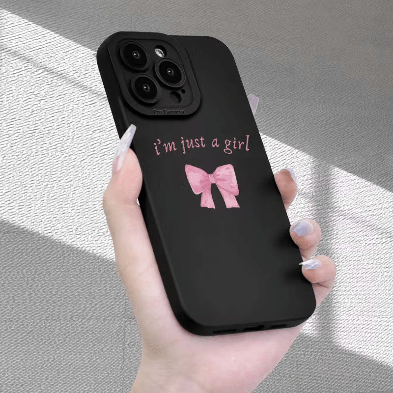 Capa olho de anjo com laço rosa e frase em inglês – Para iPhone 17 16 15 14 13 12 11 Pro Max X XS XR 8 7 Plus – Presente