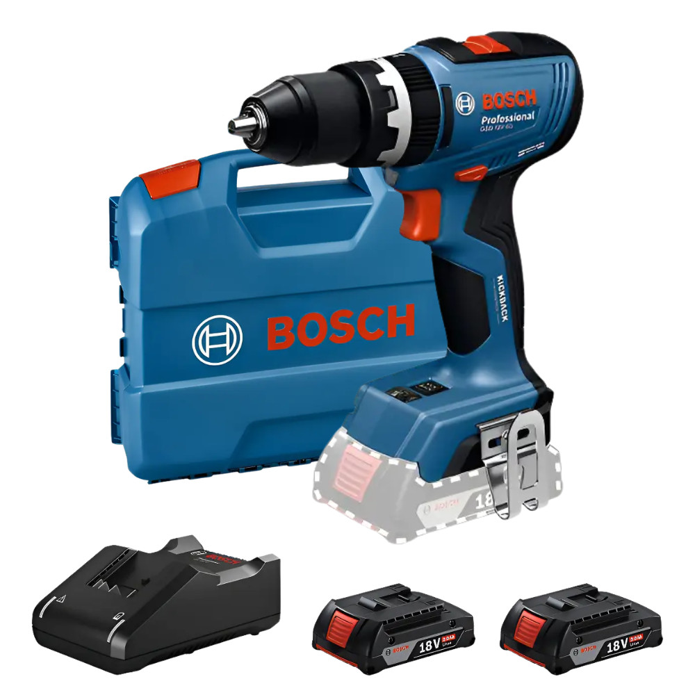 Parafusadeira Furadeira de Impacto Bosch GSB 18V-65 18V Brushless com 2 Baterias e Carregador