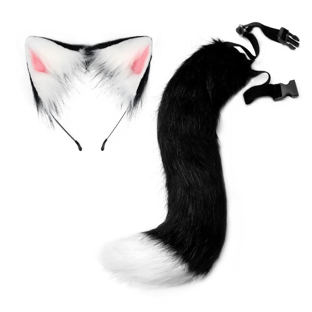Acessório de cauda de gato, tiara de orelhas, adereço de cabeça de animal, acessório de cabelo de pelúcia de raposa fals