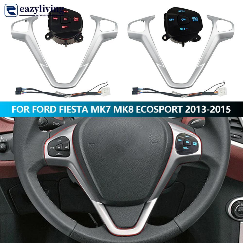 EAZYLIVING Capa De Volante De Carro Com Botões De Controle De Cruzeiro E Fiação Para Ford Fiesta MK7 MK8 Ecosport 2013-2