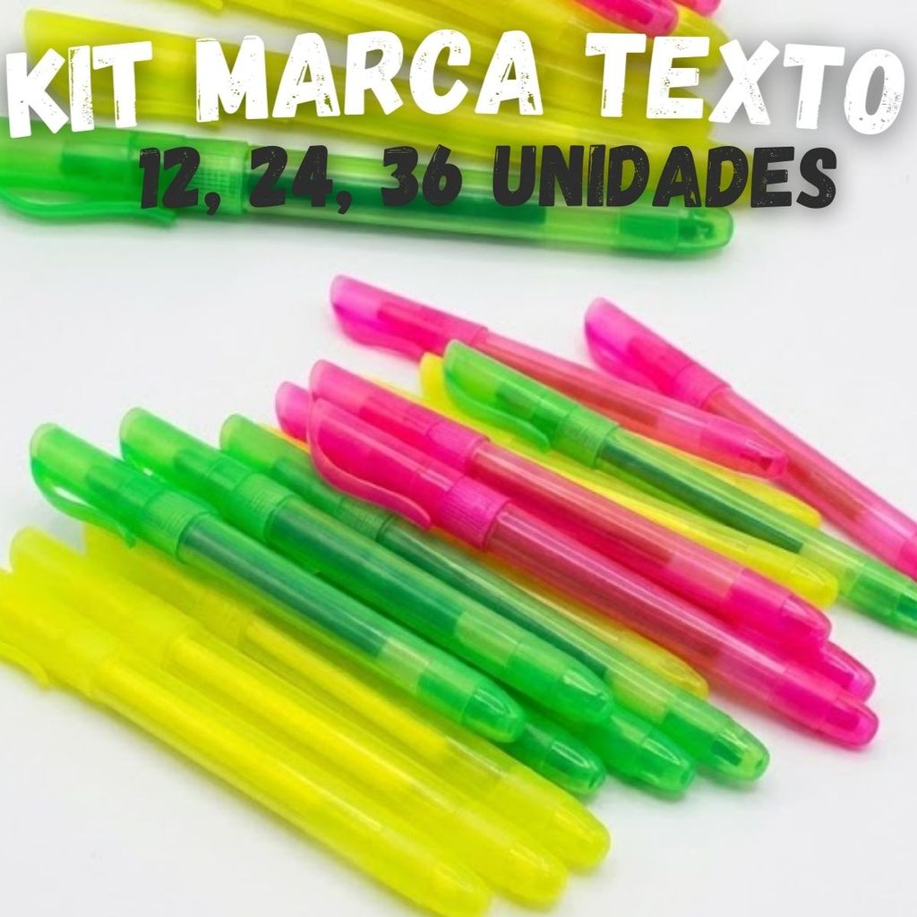 Kit Marca Texto Neon 12 24 36 Unidades Amarelo Rosa Verde Material Escolar Escritório em Oferta na Shopee