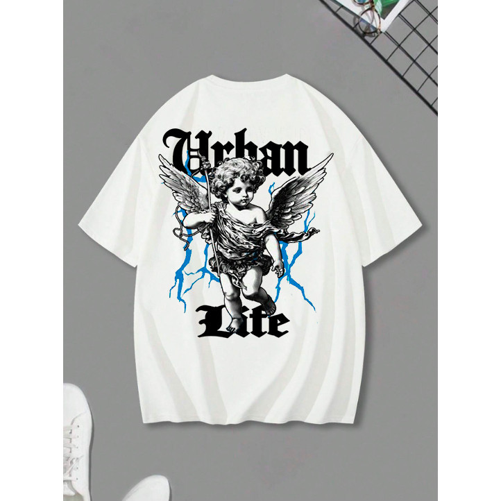 Camiseta Masculina em Algodão Camisa Angel Urban Life Streetwear Manga Curta