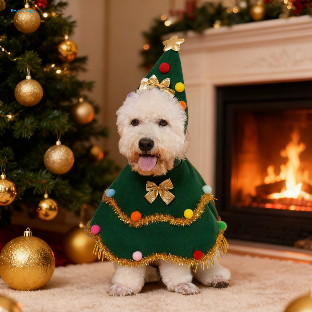 Fantasia De Natal Para Cachorro , Roupa Festiva Férias Com Chapéu Pontiagudo E Gola De Pescoço Festas , Fotografia Perfe