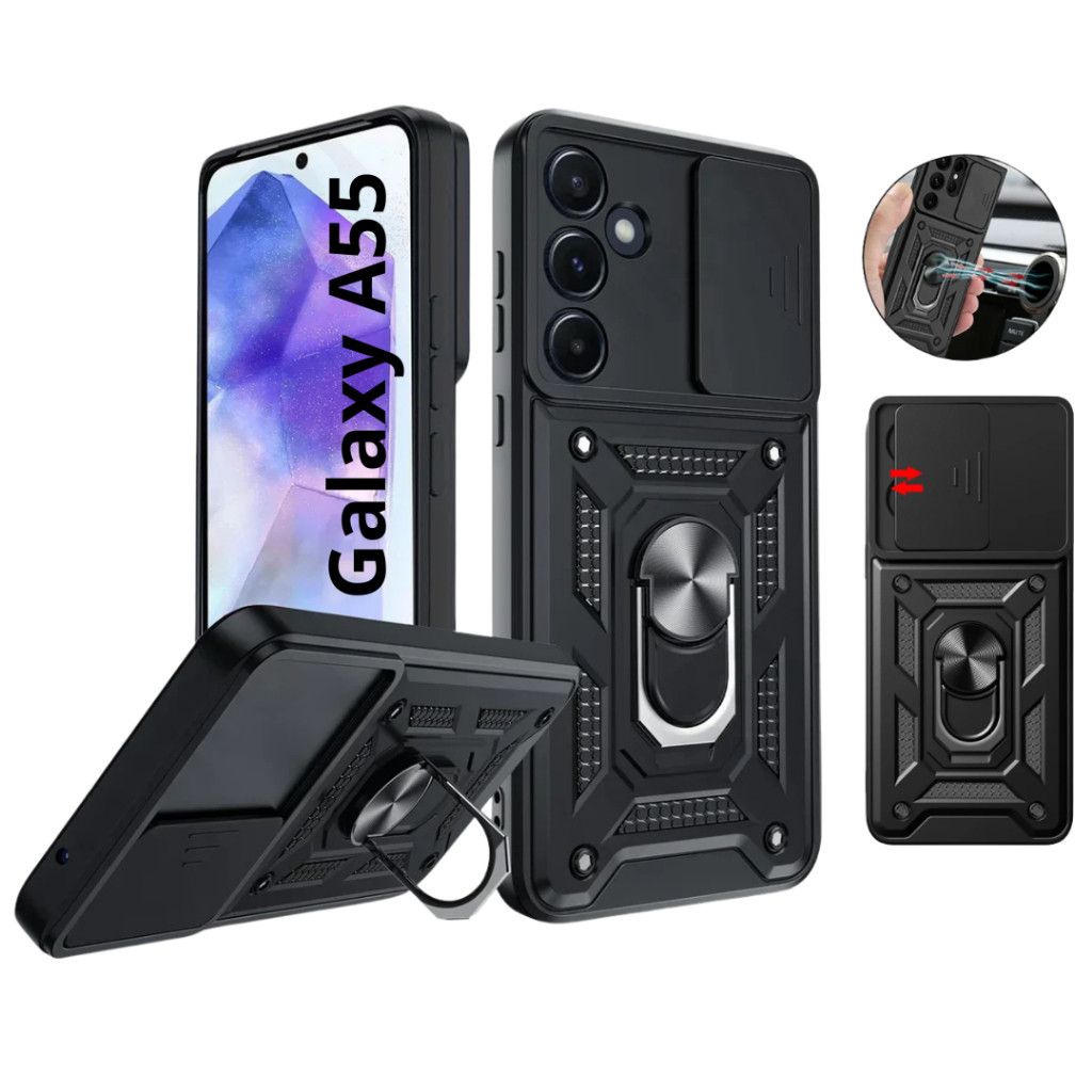Capa Capinha Armor Para Galaxy A55 5g Preta Proteção Nível Militar Com Suporte e