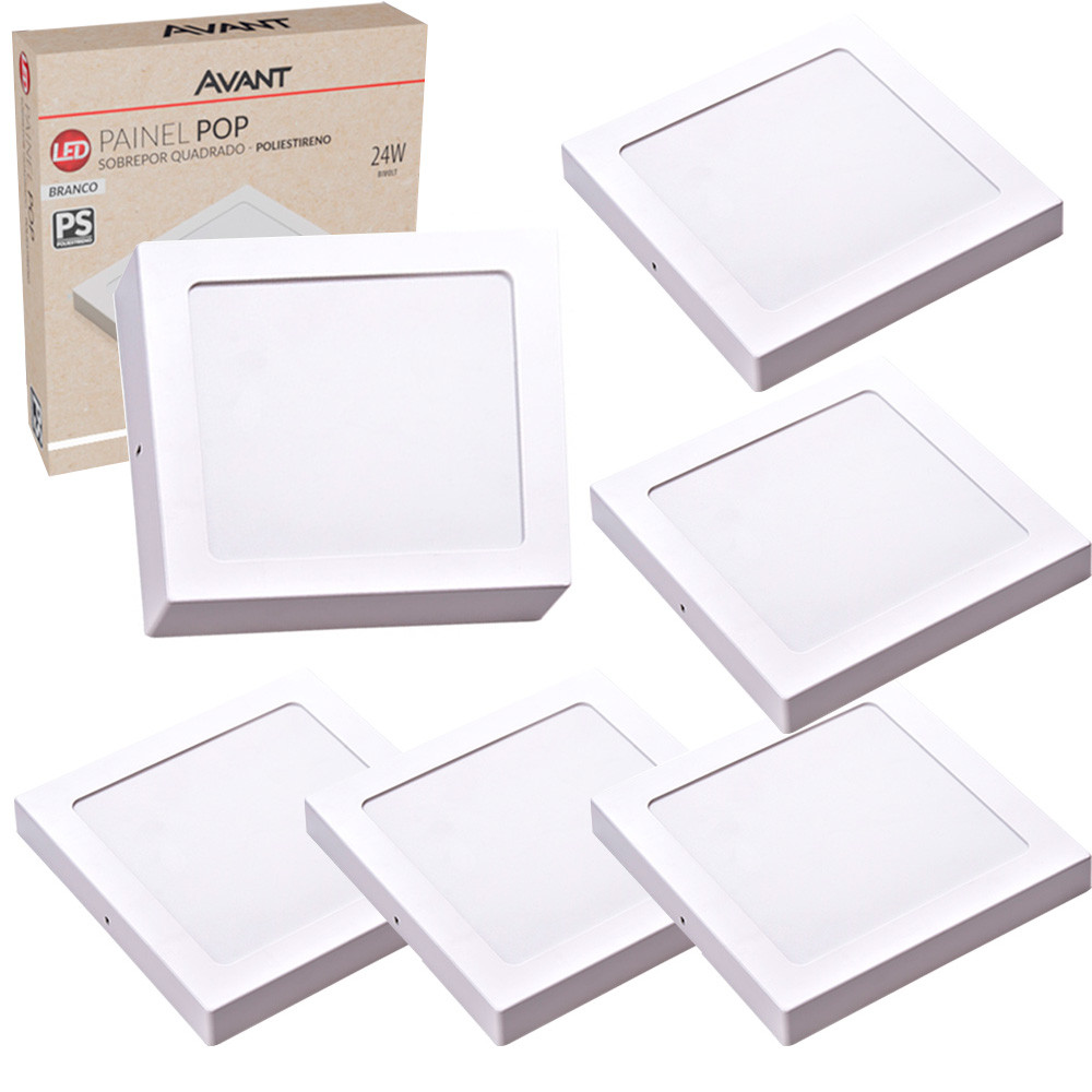 Imagem de 6 Painel Plafon Sobrepor Quadrado 24w Luz Branco Frio 6500K Bivolt Avant Luminaria de Teto Casa